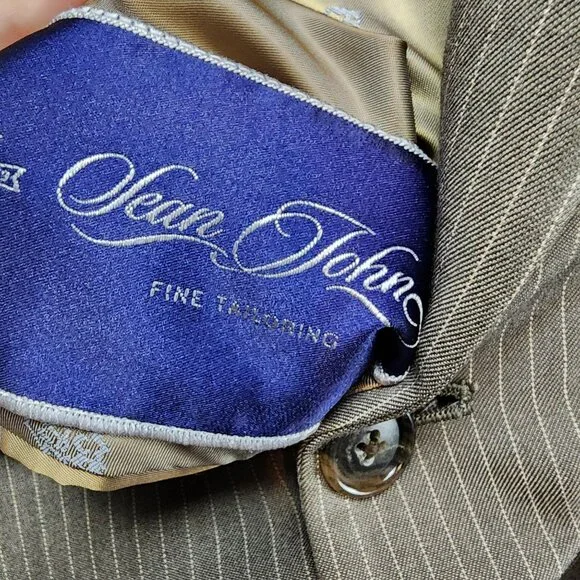 Sean John Piece Suit Mens 44L 38x32 Brown Button Blazer High